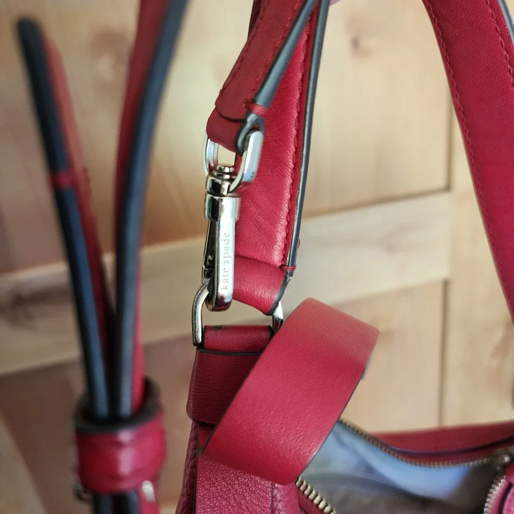 Kate Spade Cherry‎ Red 100% Leather Slouchy Hobo Crossbody Shoulder Bag Purse